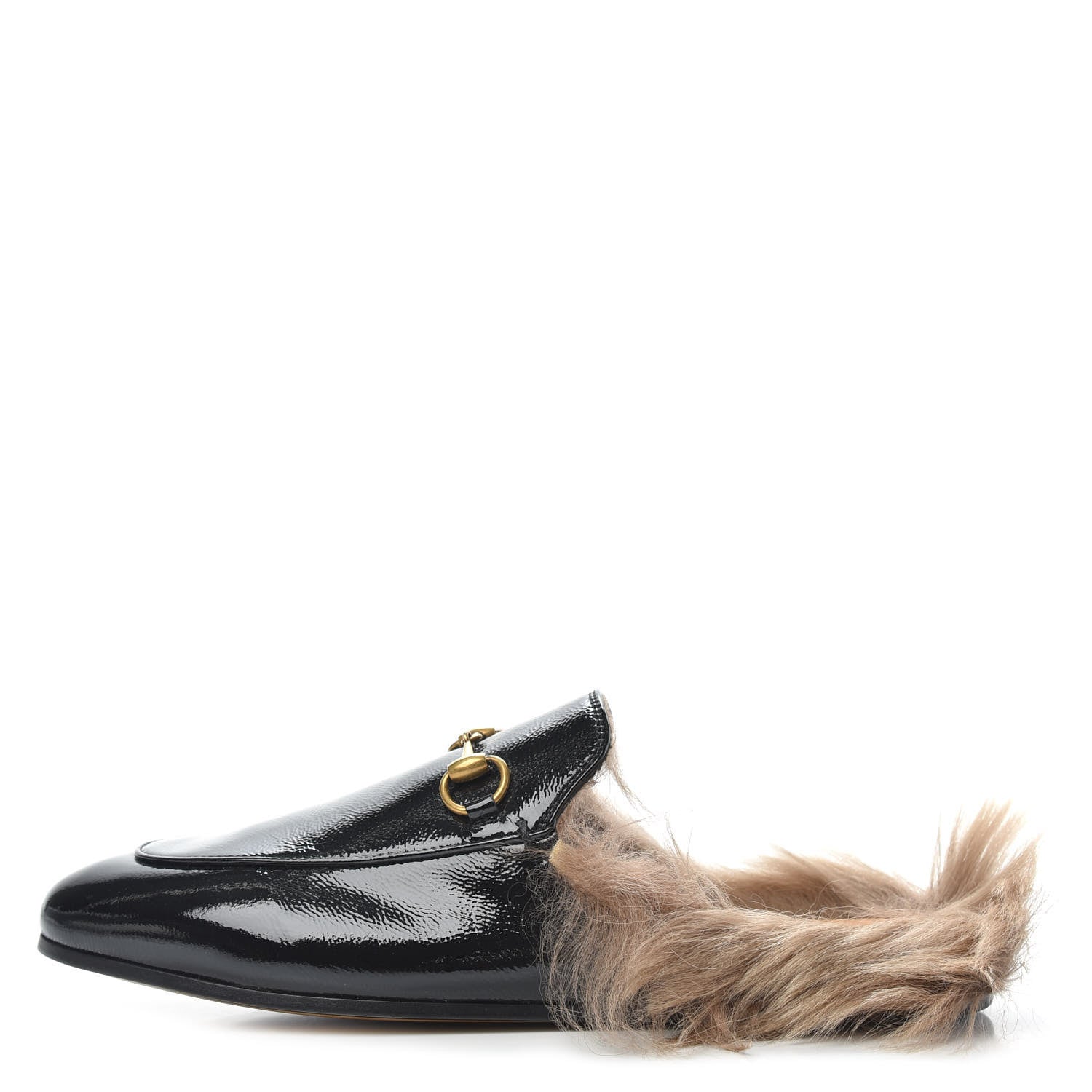 Gucci Patent Fur Womens Princetown Slippers 37.5 Black 1 of 7