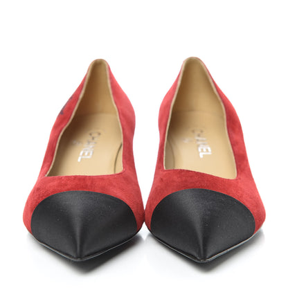 Chanel Suede Satin Cap Toe Gabrielle Pumps 38 Red 2 of 8