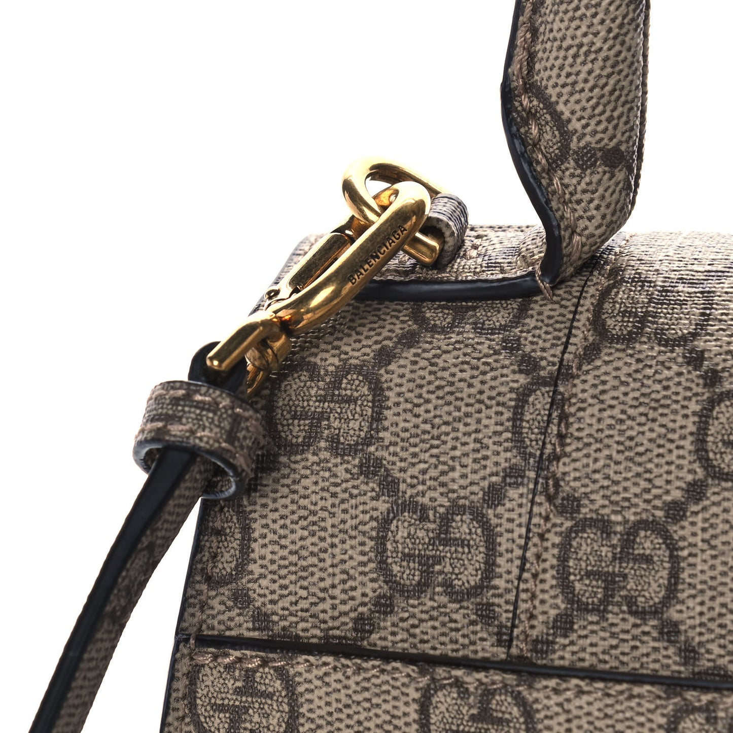 X GUCCI GG Supreme Monogram Small Hourglass Top Handle Bag Beige Ebony