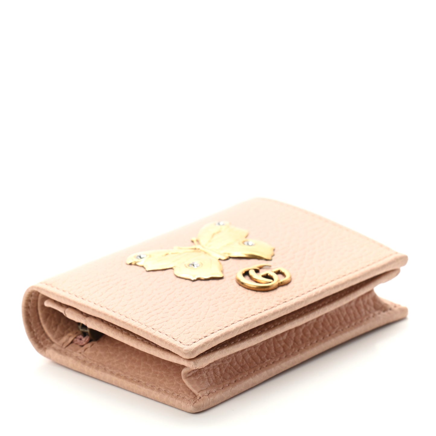 Pebbled Calfskin Butterfly Card Case Perfect Pink