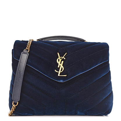 Saint Laurent Velvet Y Quilted Monogram Small Loulou Chain Satchel Medium Blue 1 of 21