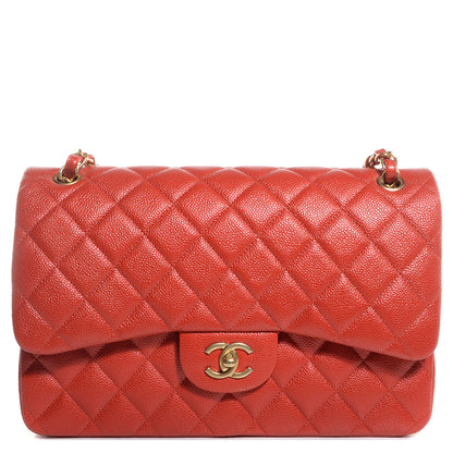 Chanel Pearly Caviar Jumbo Double Flap Orange 1 of 9