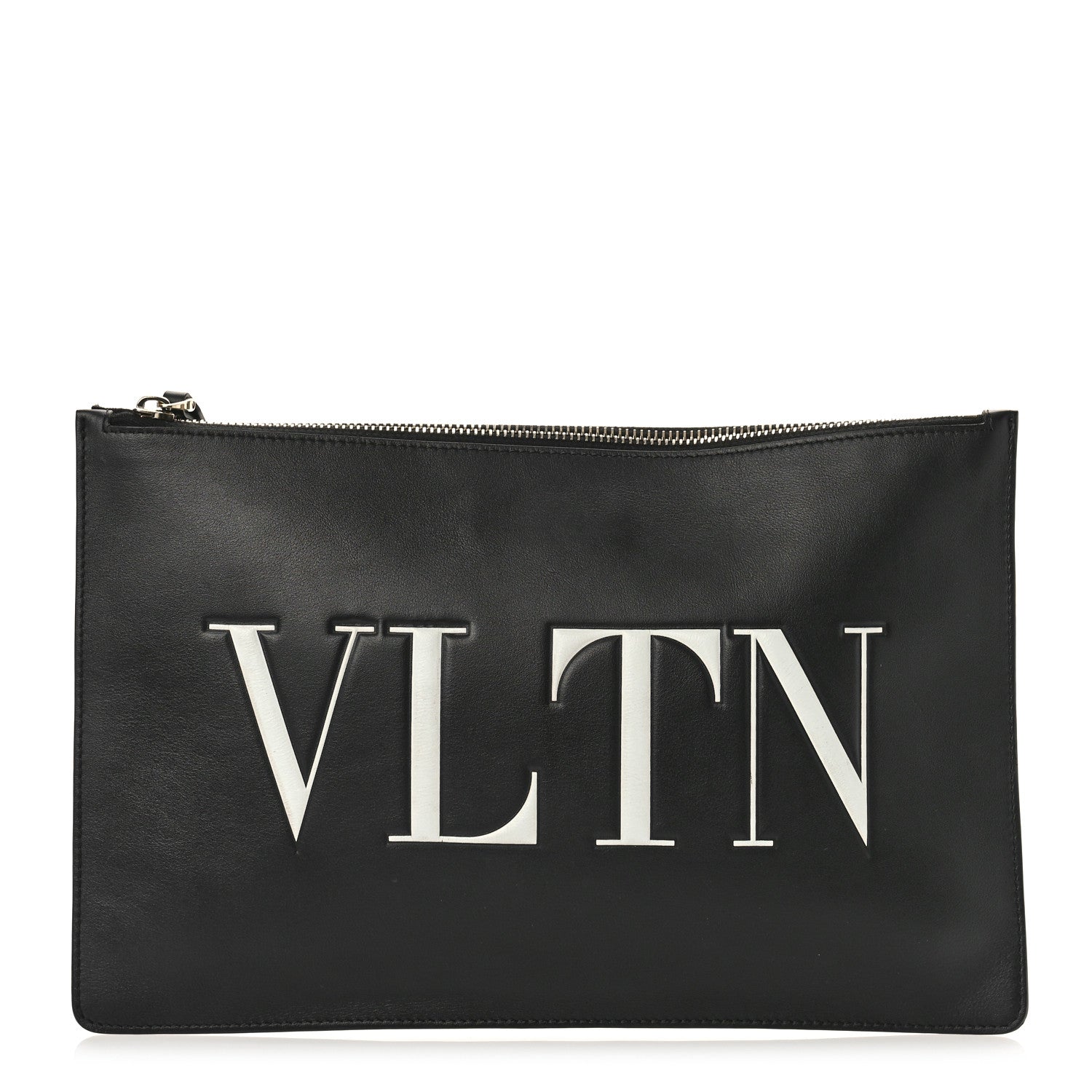 Valentino Garavani Calfskin VLTN Large Flat Zip Pouch Black 1 of 9
