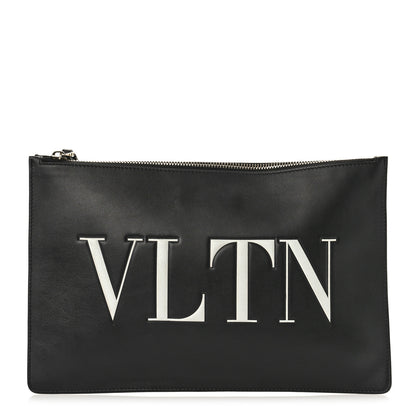 Valentino Garavani Calfskin VLTN Large Flat Zip Pouch Black 1 of 9