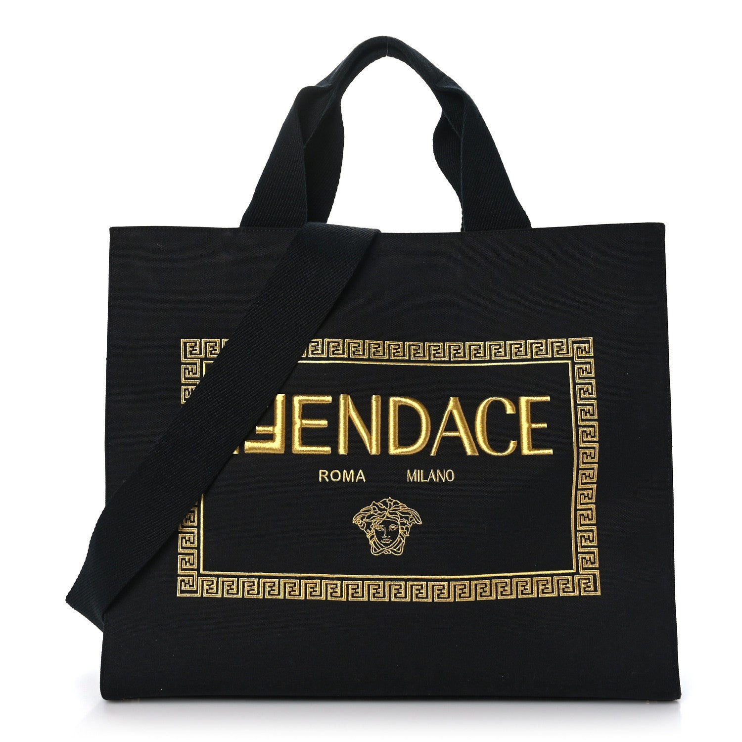 Fendi X VERSACE Canvas Fendace Logo Large Shopping Tote Black 1 of 8