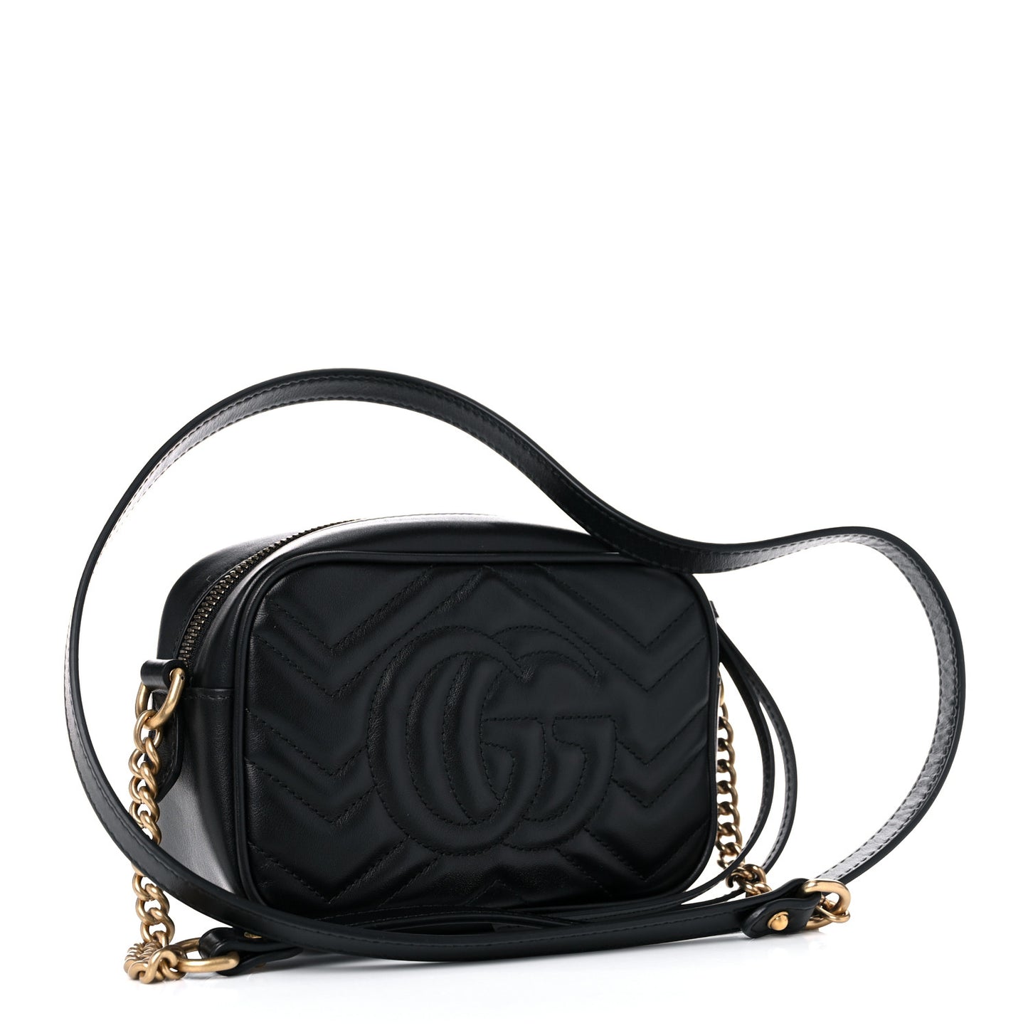 Calfskin Matelasse Mini GG Marmont Chain Shoulder Bag Black