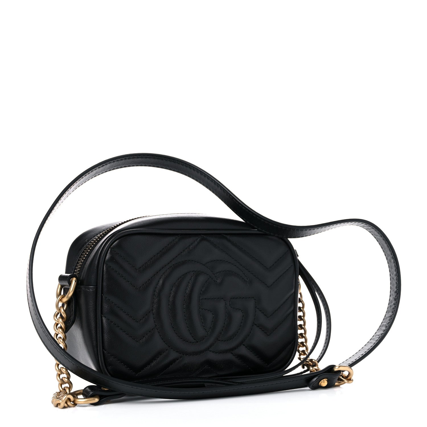 Gucci Calfskin Matelasse Mini GG Marmont Chain Shoulder Bag Black 3 of 12