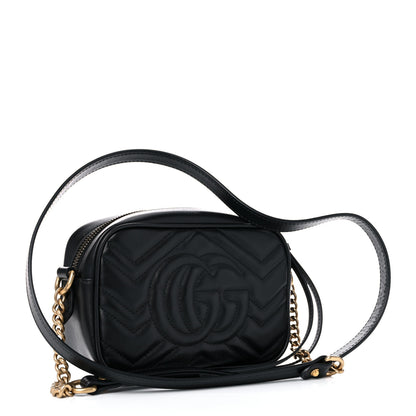 Gucci Calfskin Matelasse Mini GG Marmont Chain Shoulder Bag Black 3 of 12