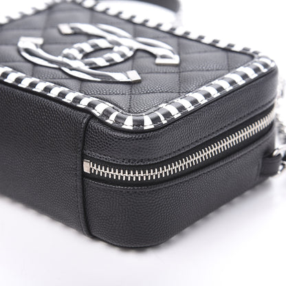 Chanel Caviar Quilted Striped Filigree Vanity Clutch With Chain Black White 10 of 10