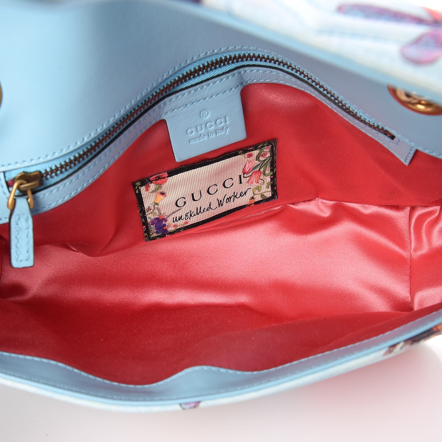 Gucci X UNSKILLED WORKER Calfskin Matelasse Flora Painted Small GG Marmont Shoulder Bag Cloudy Blue Multicolor 5 of 7