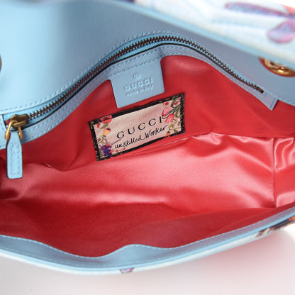 Gucci X UNSKILLED WORKER Calfskin Matelasse Flora Painted Small GG Marmont Shoulder Bag Cloudy Blue Multicolor 5 of 7