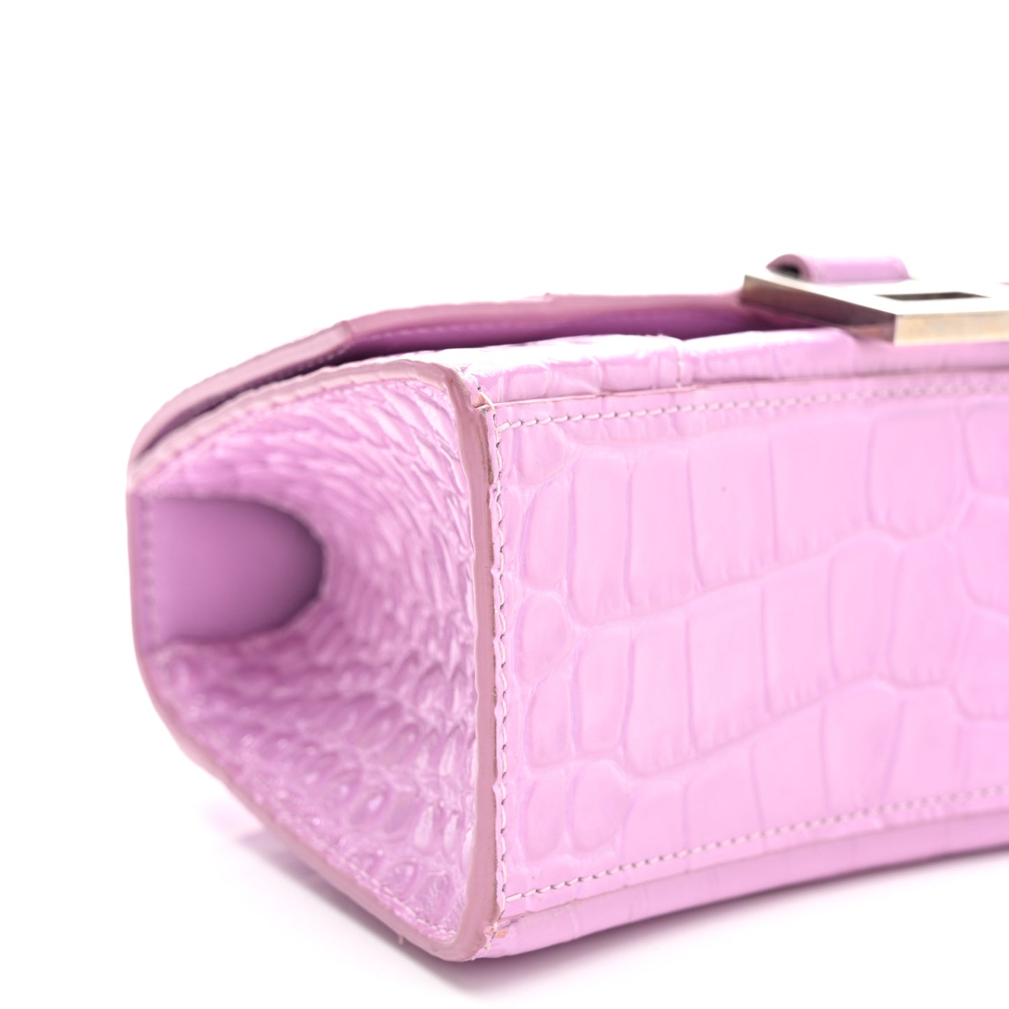 Shiny Calfskin Crocodile Embossed Hourglass Top Handle Bag XS Lilac