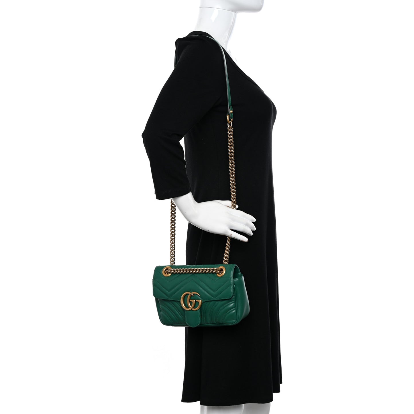 Calfskin Matelasse Mini GG Marmont Shoulder Bag Emerald Green