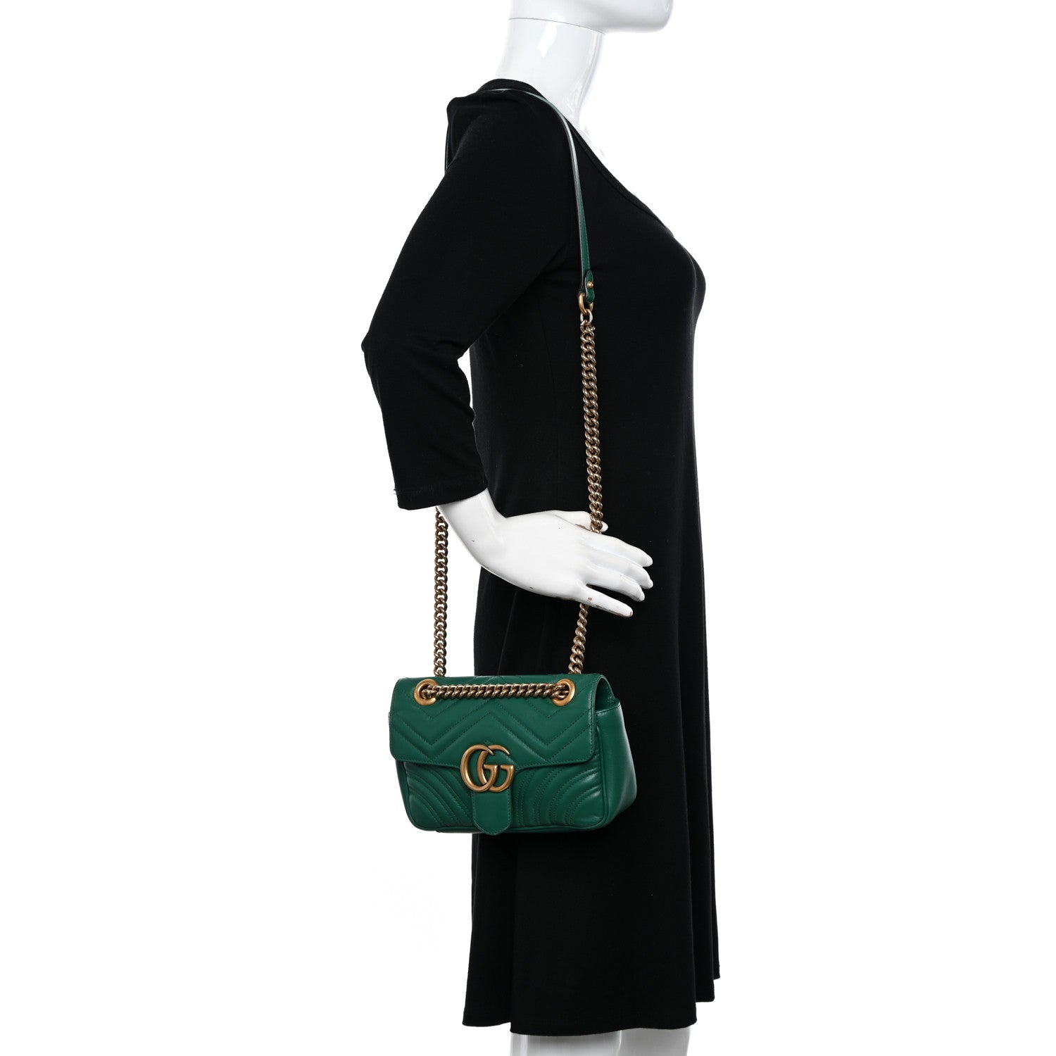 Gucci Calfskin Matelasse Mini GG Marmont Shoulder Bag Emerald Green 2 of 13
