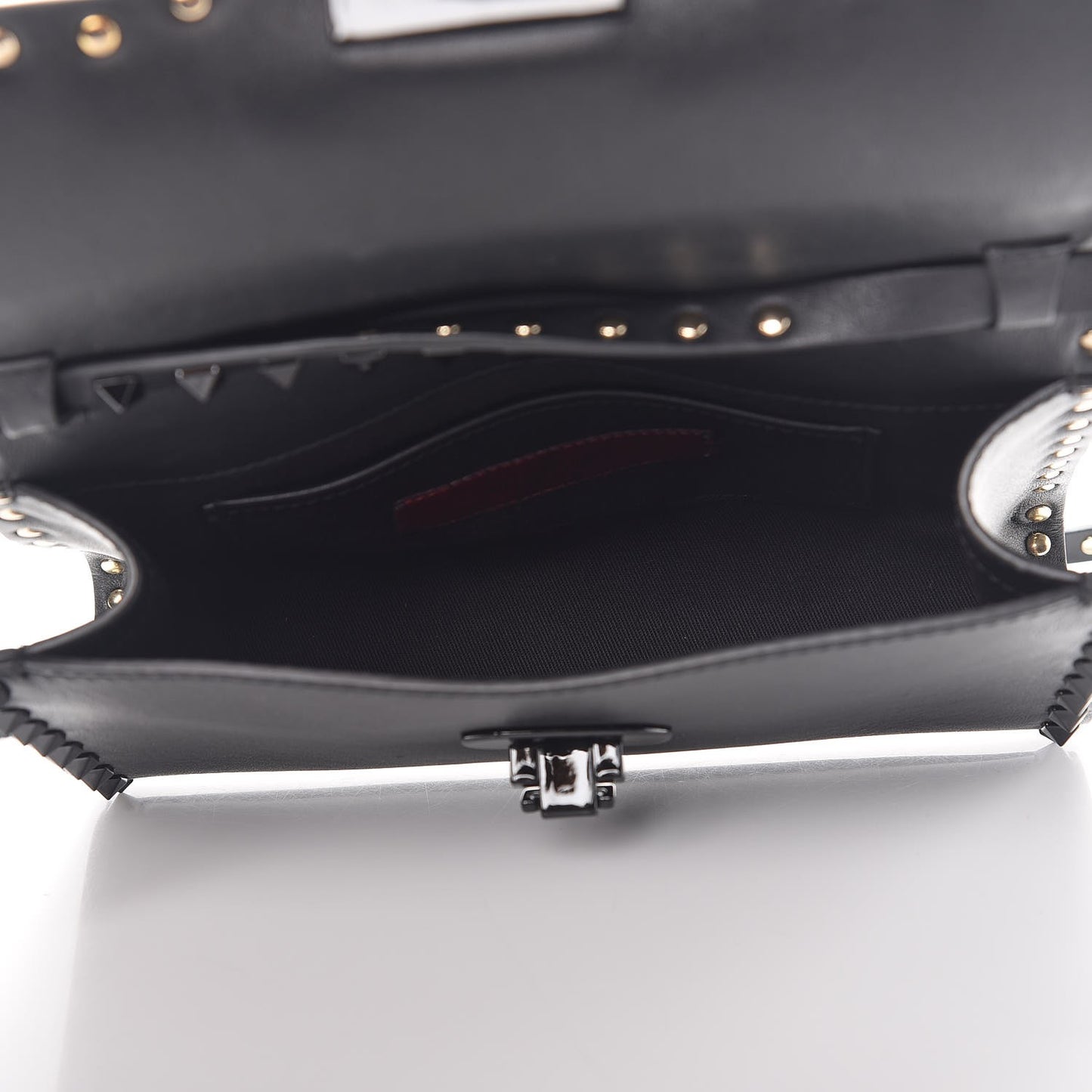 Vitello Monochrome Medium Rockstud Flip Lock Crossbody Bag Black