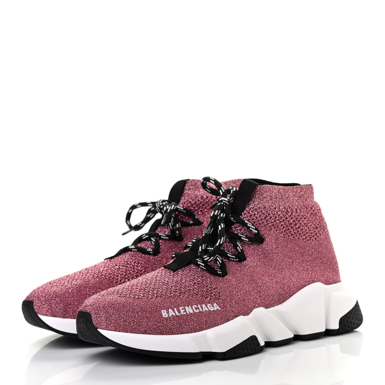 Balenciaga Laminated Knit Womens Speed Lace Up Sneakers 38 Pink White Black 3 of 7