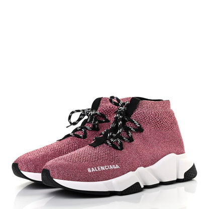 Balenciaga Laminated Knit Womens Speed Lace Up Sneakers 38 Pink White Black 3 of 7