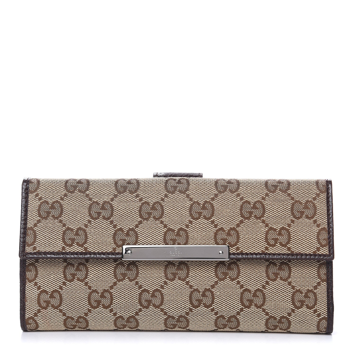 Gucci Monogram Metal Bar Continental Flap Wallet Beige Ebony Dark Brown 1 of 8