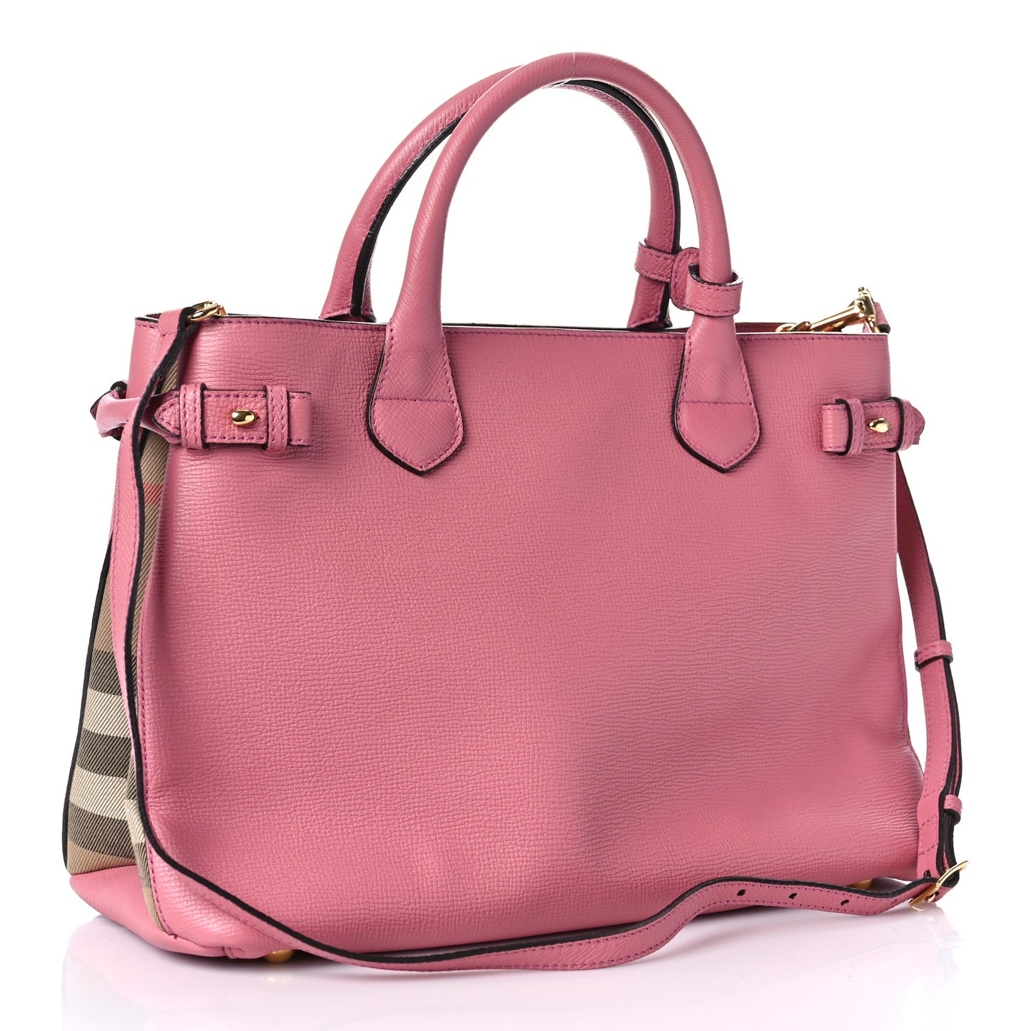 Grainy Calfskin House Check Medium Banner Tote Mauve Pink