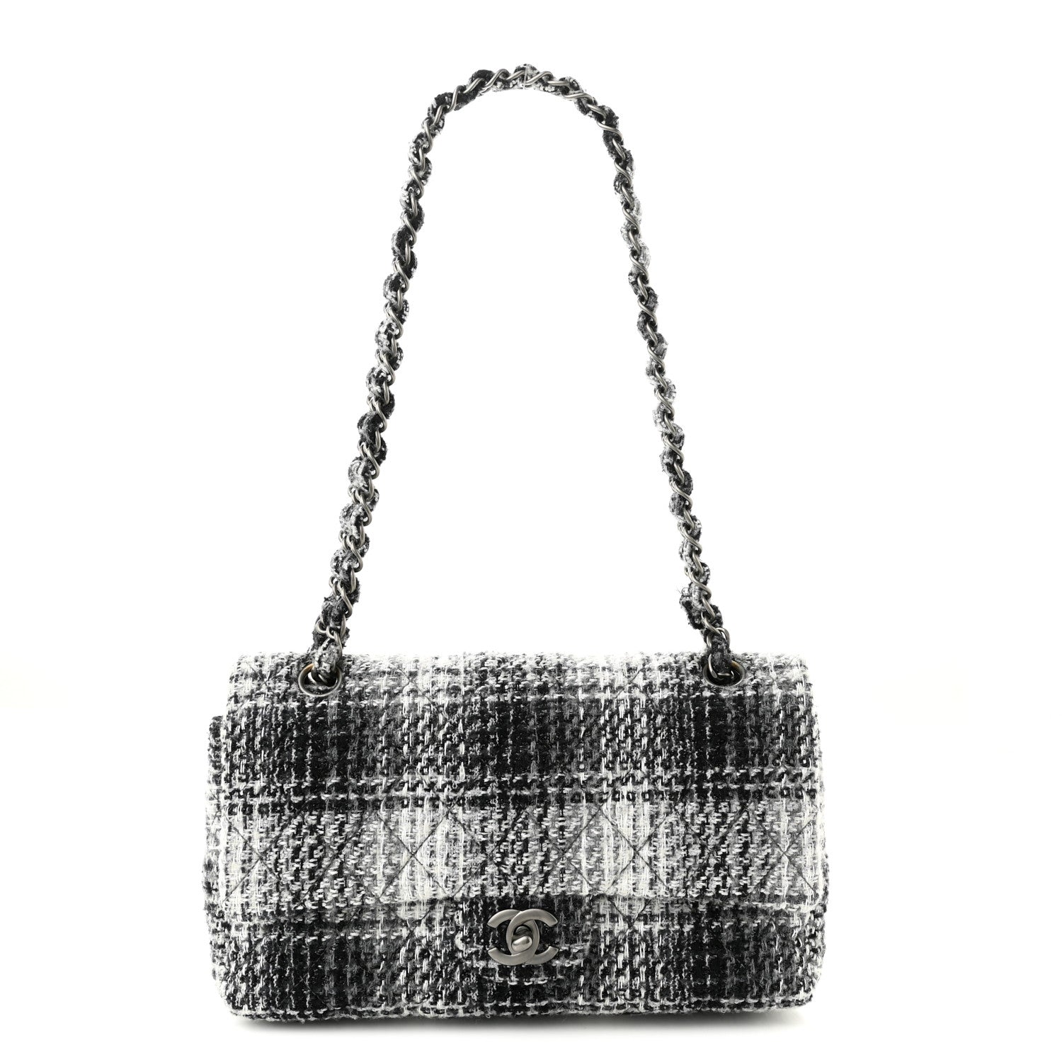 Chanel Tweed Quilted Medium Double Flap Beige White Black 1 of 11