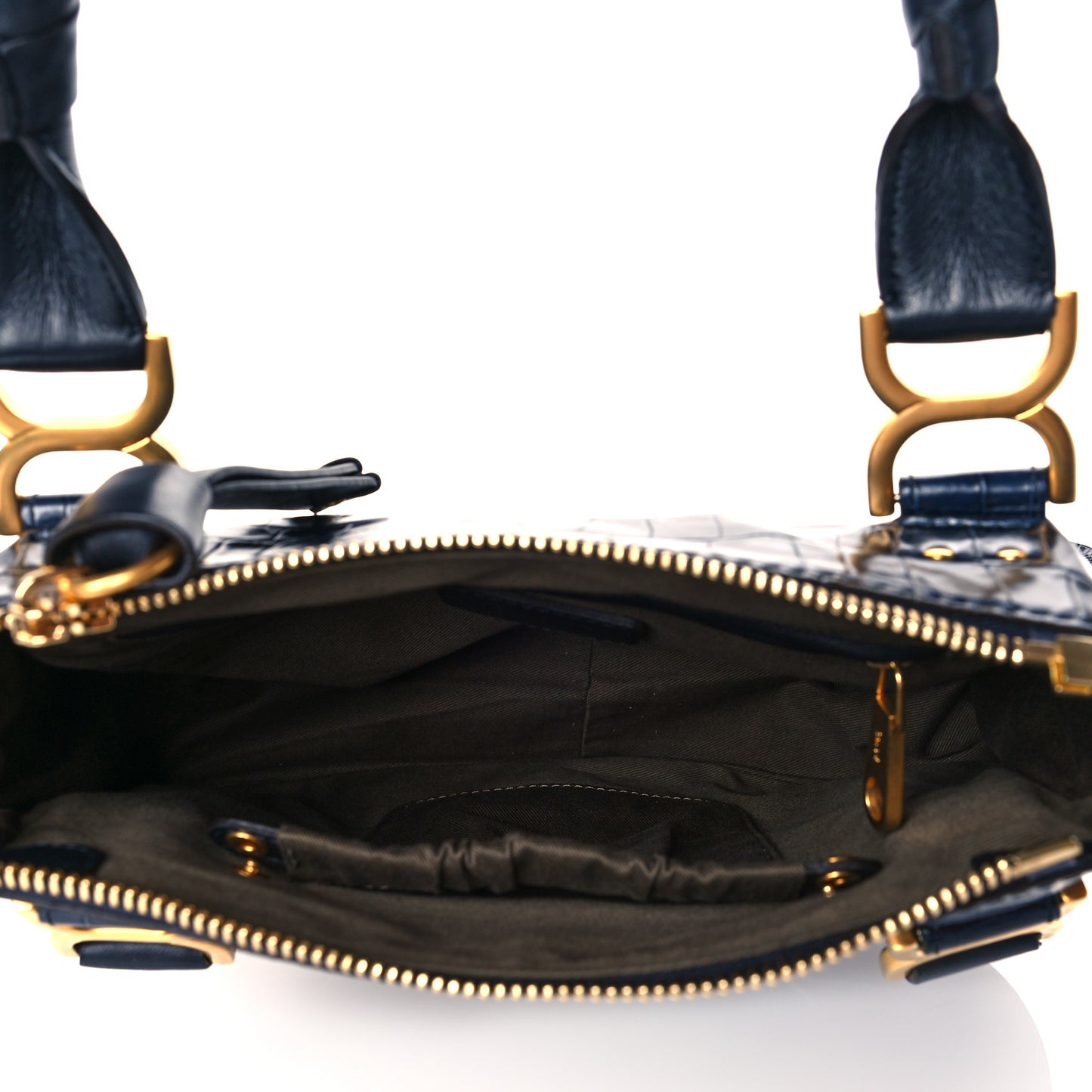 Calfskin Crocodile Embossed Small Marcie Satchel Full Blue