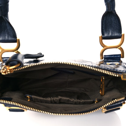 Chloe Calfskin Crocodile Embossed Small Marcie Satchel Full Blue 4 of 10