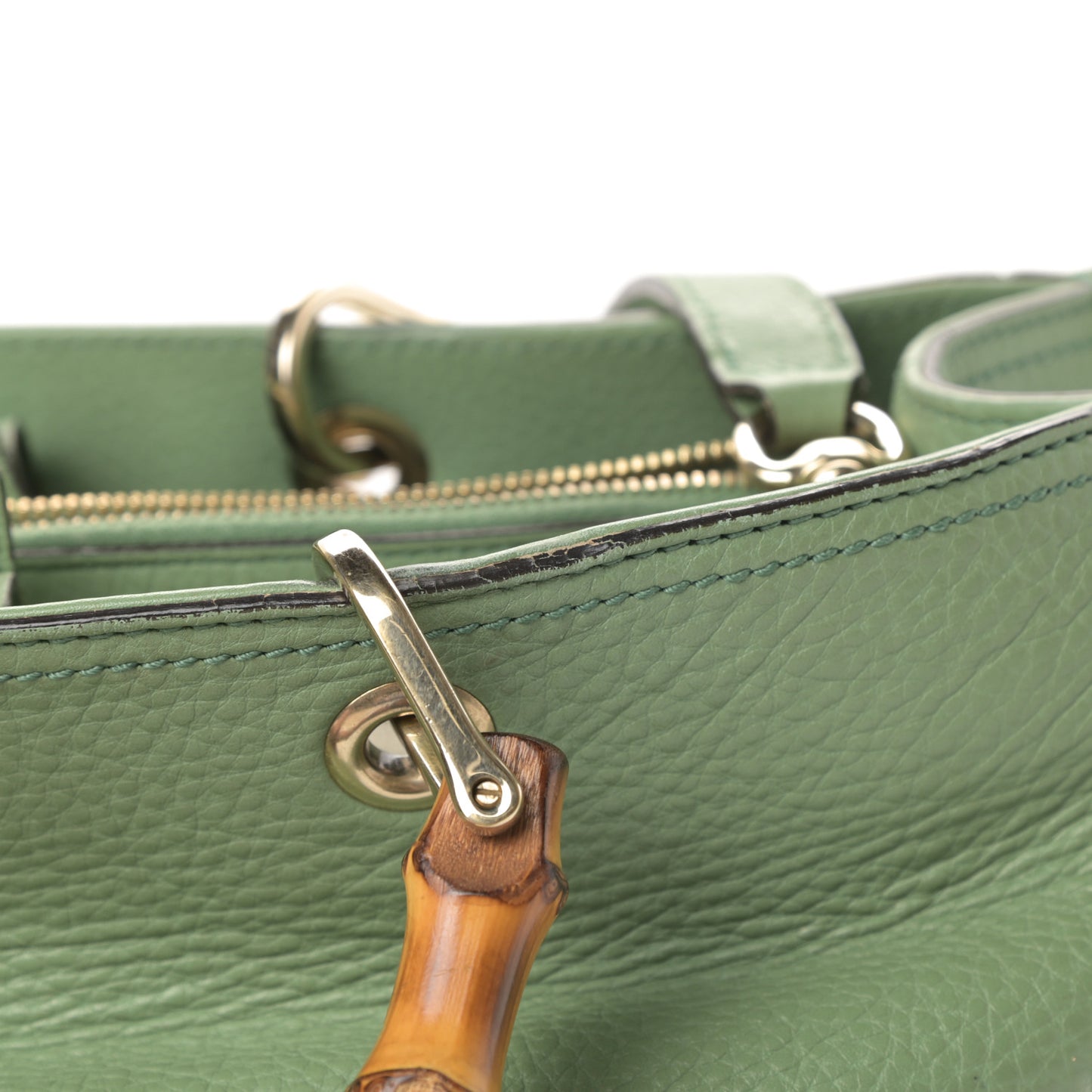 Pebbled Calfskin Medium Bamboo Shopper Tote Green