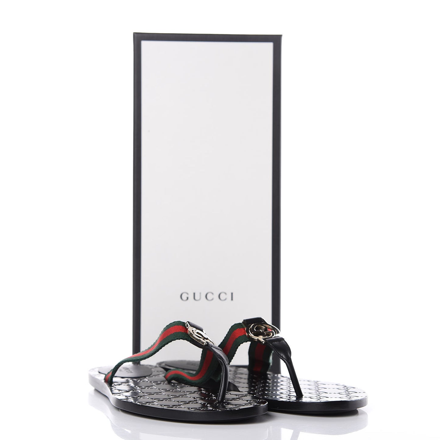 Nylon Guccissima Web Womens Thong Sandals 38.5 Green Red Black
