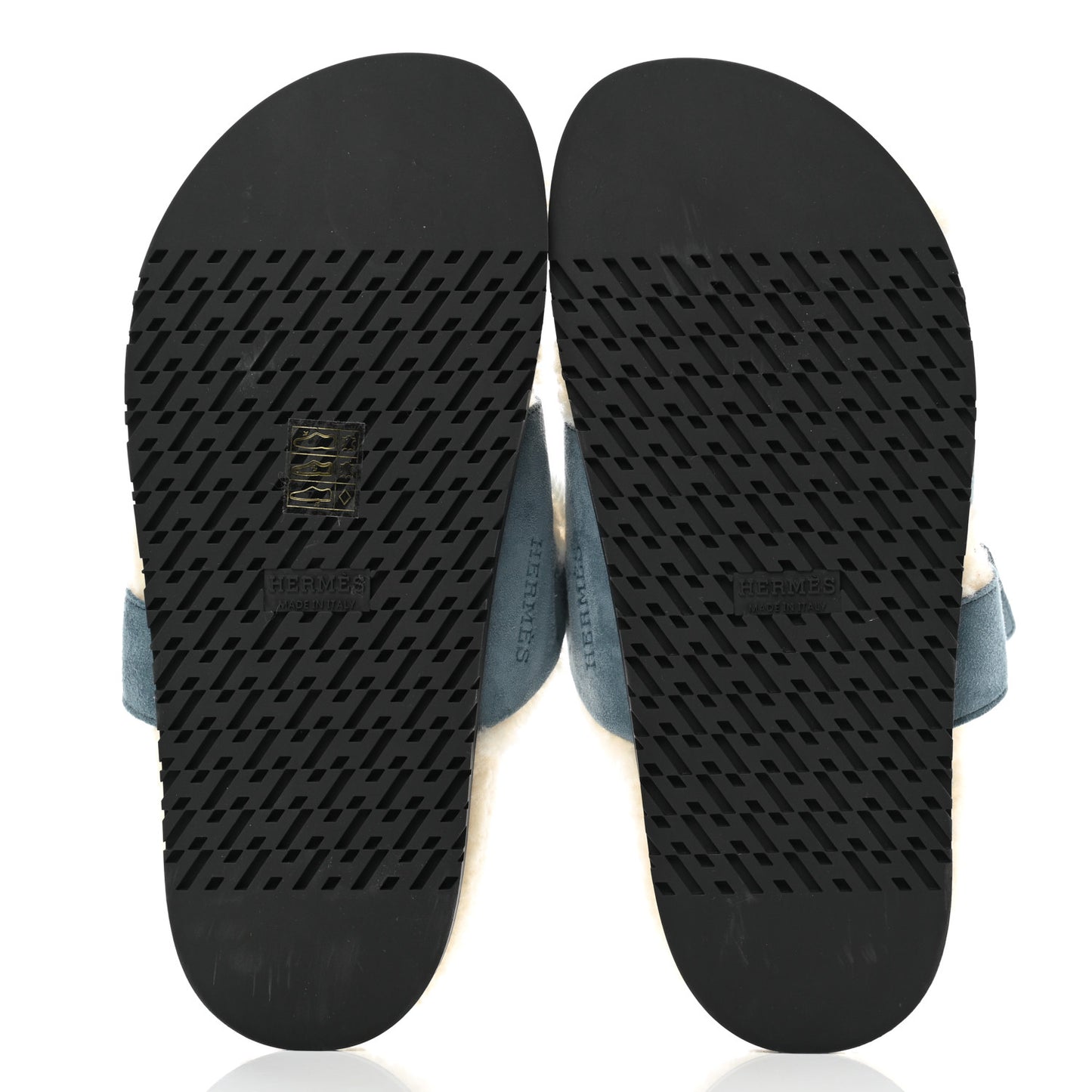 Suede Goatskin Woolskin Womens Chypre Sandals 37 Bleu Pinede Ecru