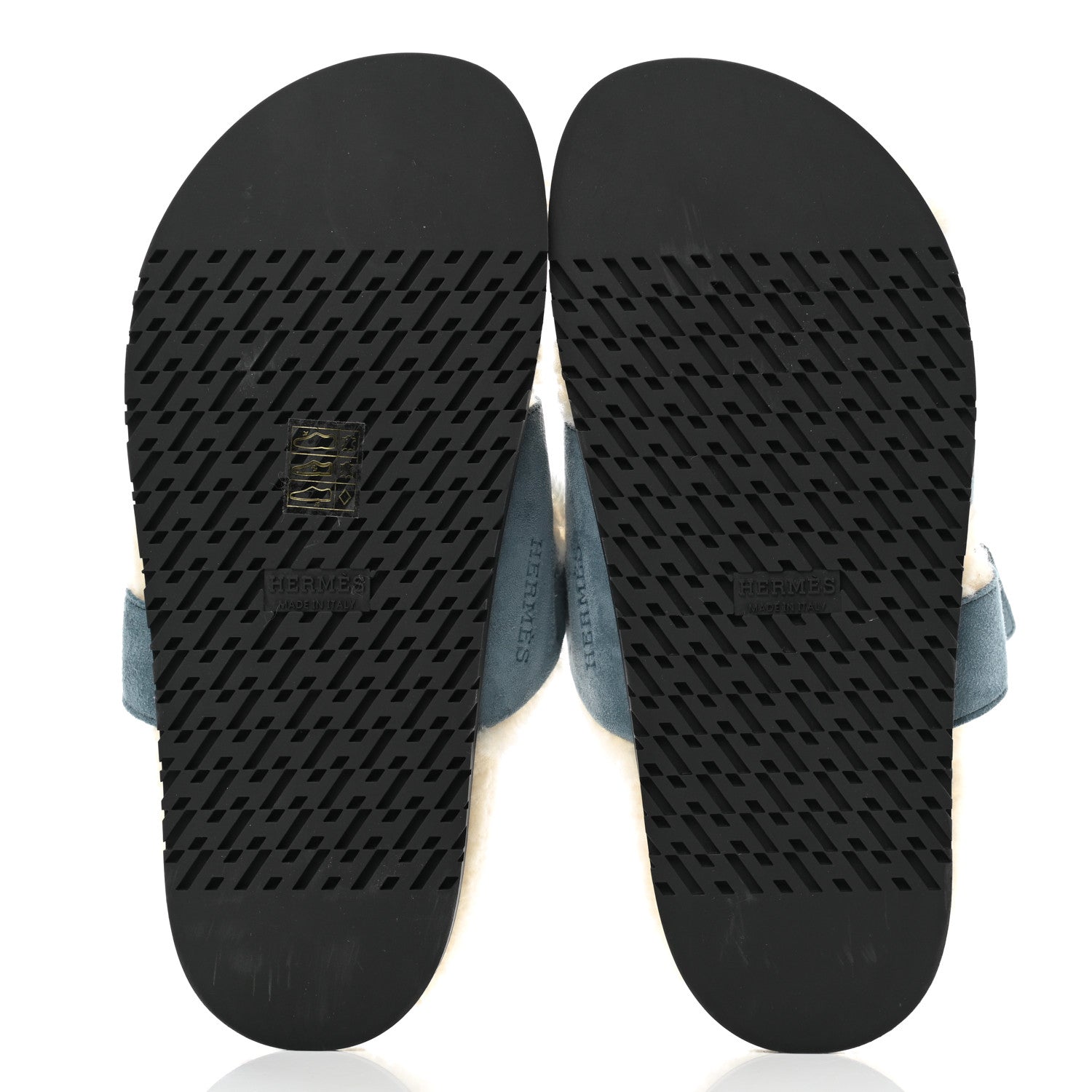 Hermes Suede Goatskin Woolskin Womens Chypre Sandals 37 Bleu Pinede Ecru 5 of 9