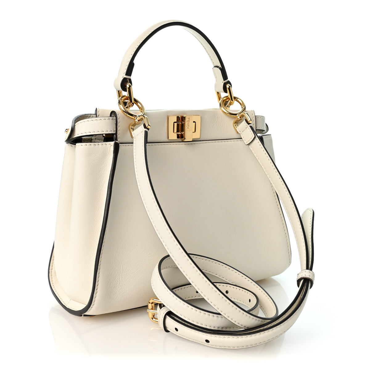 Fendi Vitello Seta Canvas FF Mini Peekaboo Iconic Satchel Uovo Sigaro Marrone 3 of 11