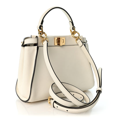 Fendi Vitello Seta Canvas FF Mini Peekaboo Iconic Satchel Uovo Sigaro Marrone 3 of 11