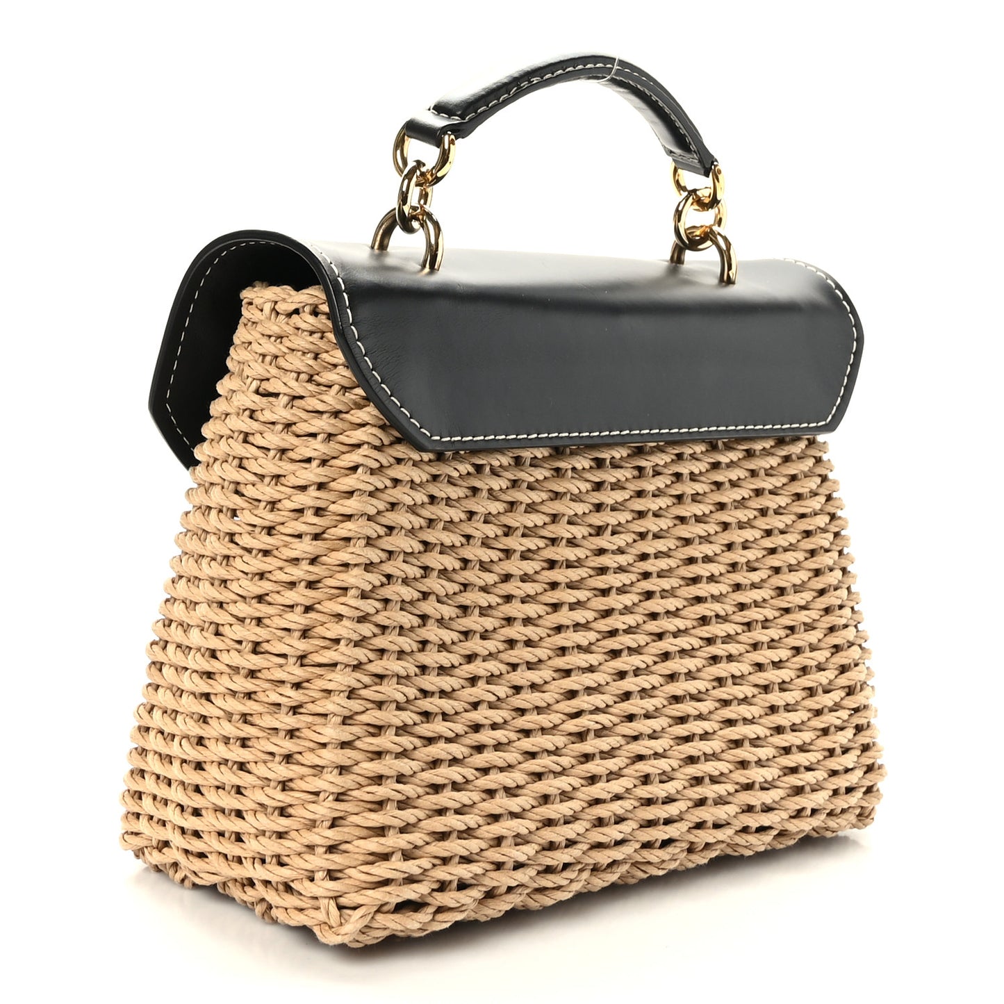 Calfskin Wicker Margot Top Handle Satchel Black