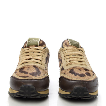 Valentino Garavani Calf Hair Suede Leopard Print Womens Rockrunner Sneakers 37 Multicolor 2 of 9
