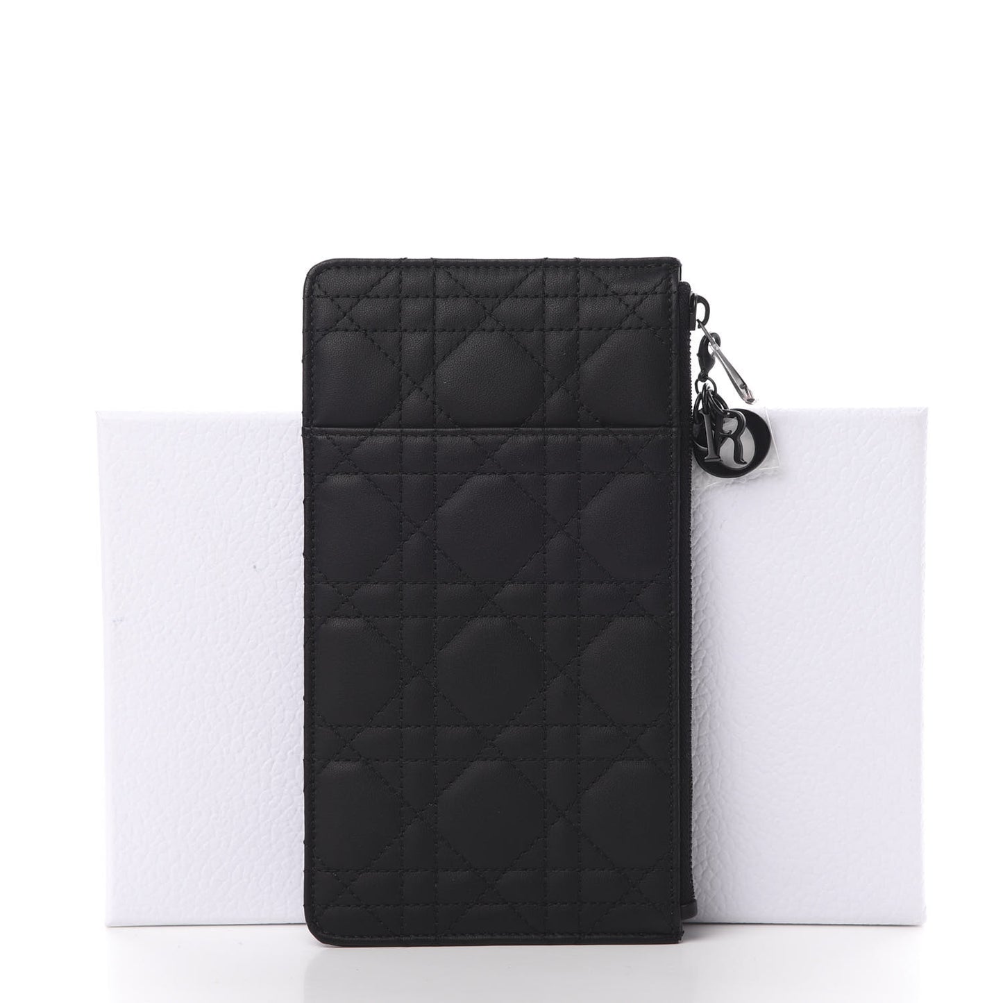 Ultra Matte Calfskin Cannage Large Lady Dior Zip Wallet Black