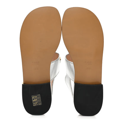 Gucci Nappa Charlotte Horsebit Thong Sandals 36.5 Silver 5 of 8