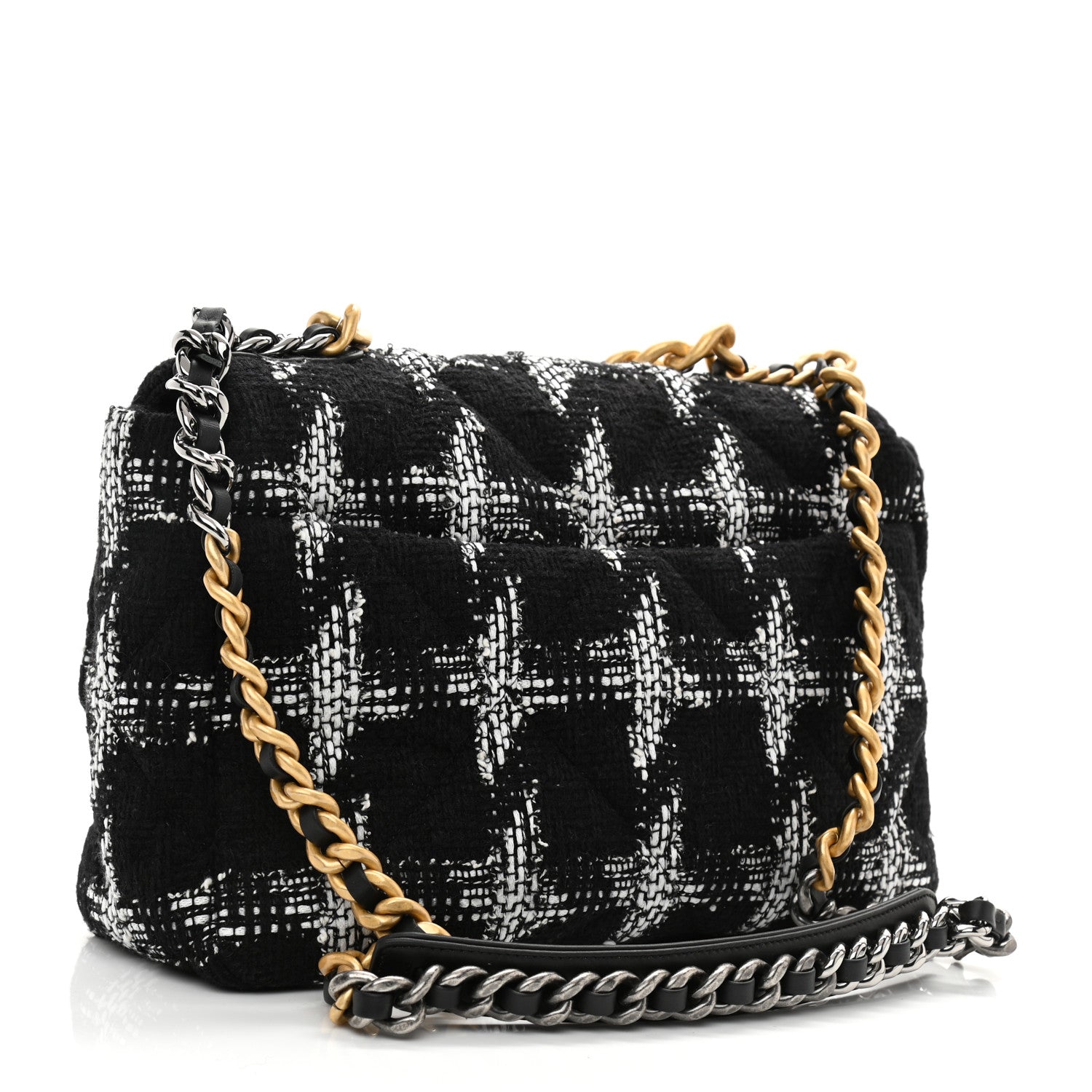 Chanel Tweed Quilted Large Chanel 19 Flap Black White 3 of 11