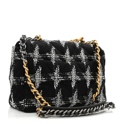 Chanel Tweed Quilted Large Chanel 19 Flap Black White 3 of 11