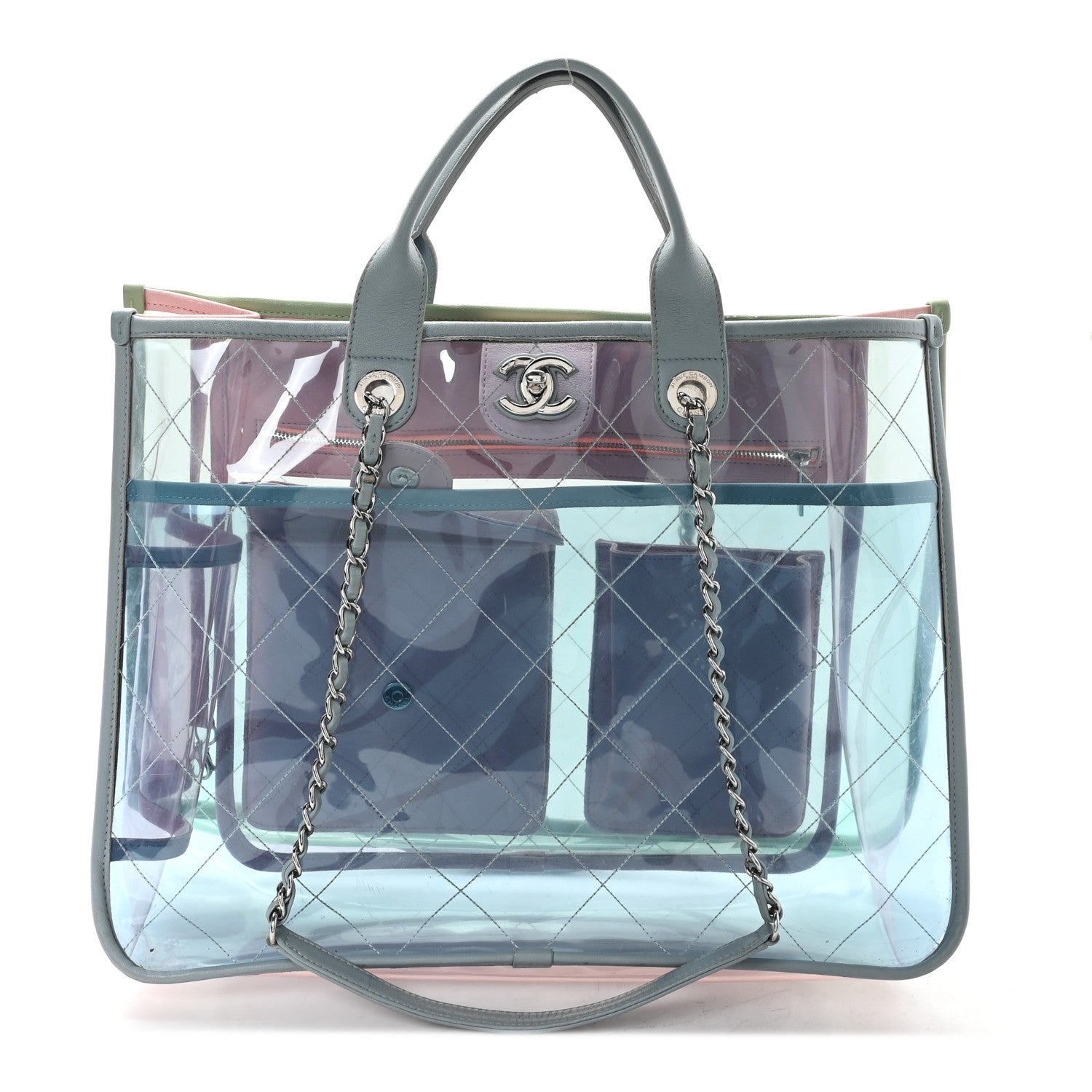 Chanel PVC Lambskin Stitched Medium Coco Splash Shopping Bag Blue Green Pink 1 of 11