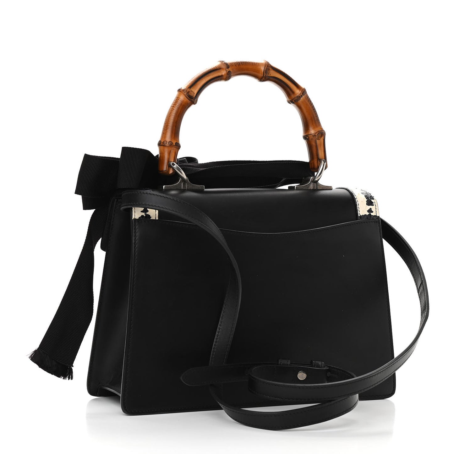 Calfskin Snakeskin Small Lilith Top Handle Bag Black