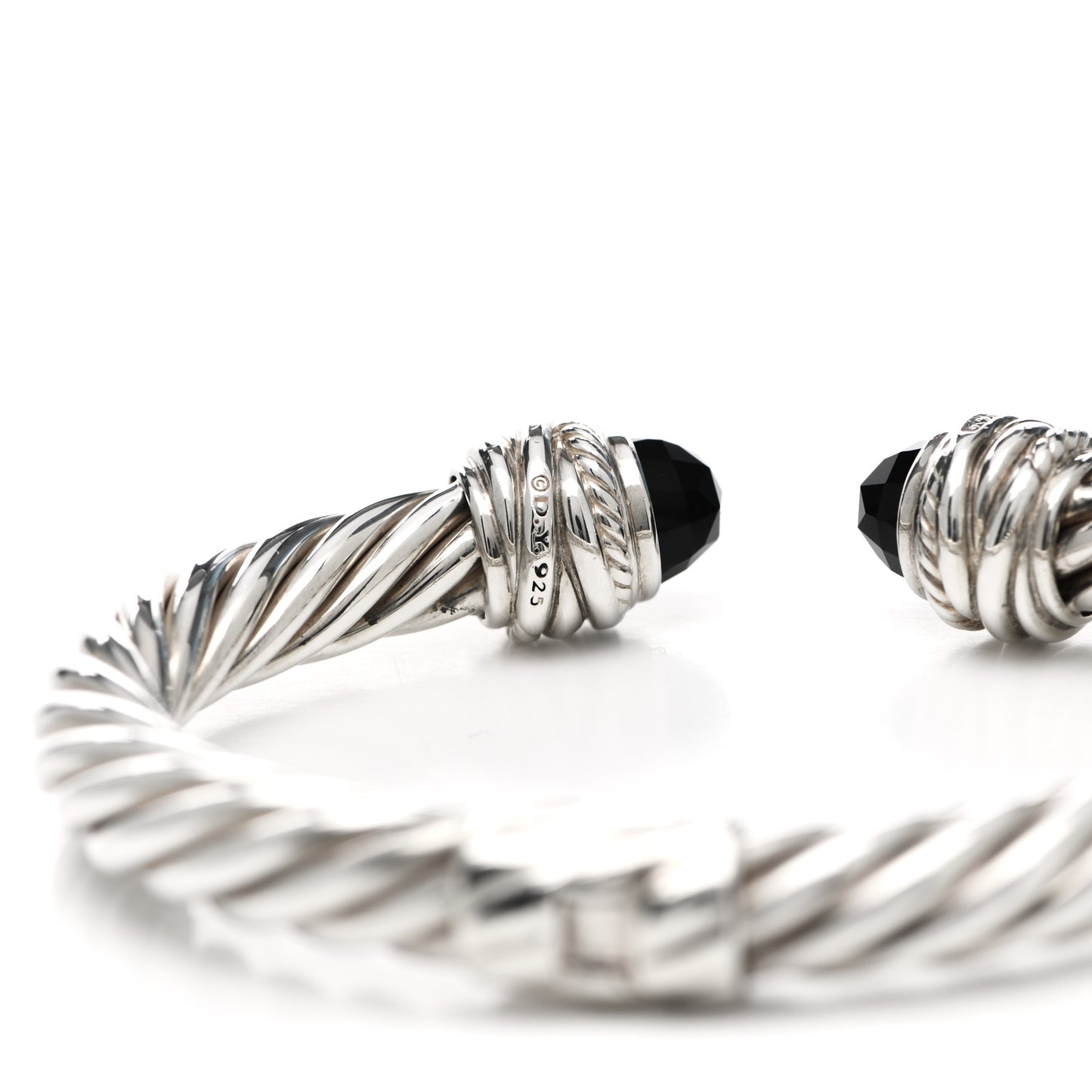 Sterling Silver Diamond Black Onyx 8.5mm Crossover Hinge Bracelet