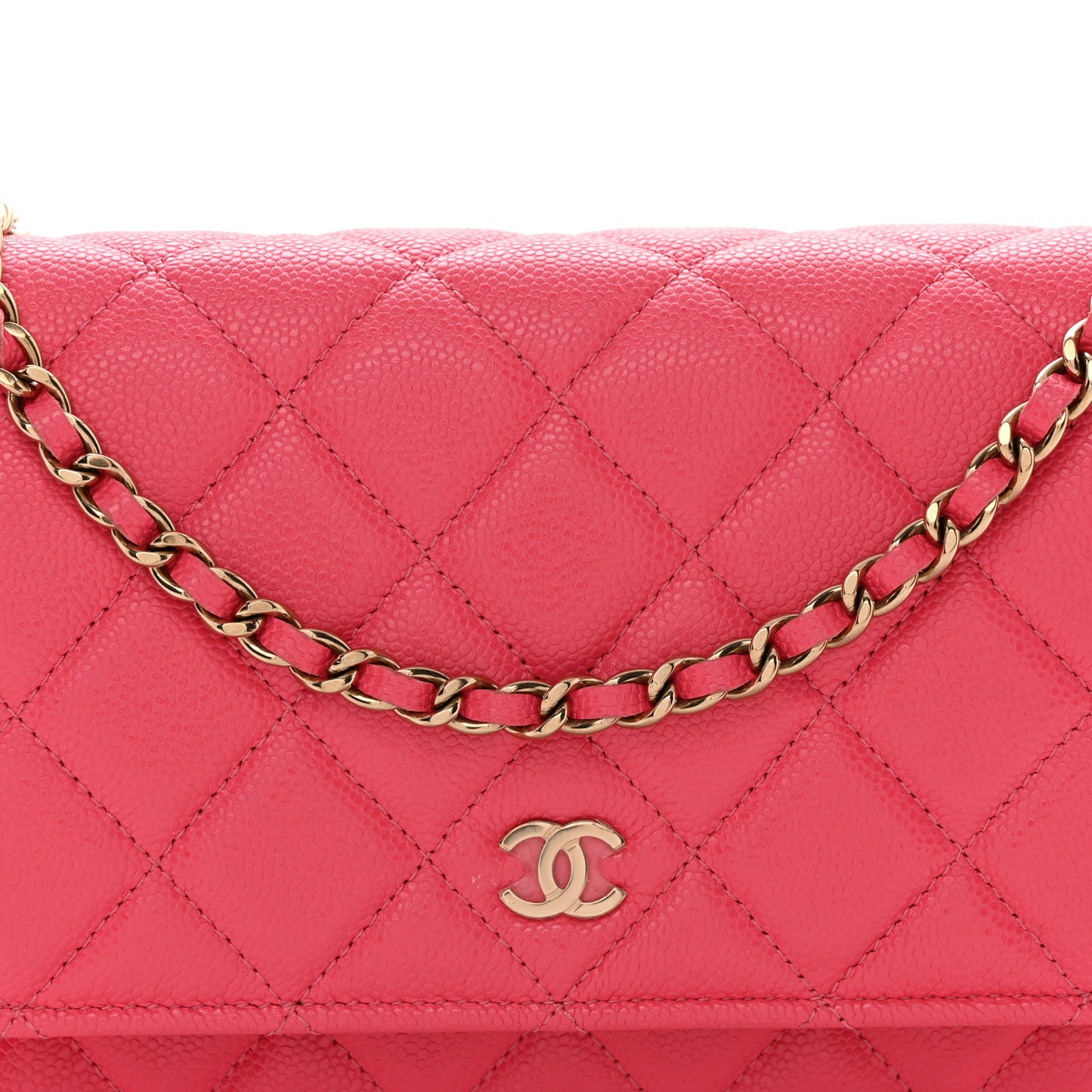 Caviar Quilted Wallet on Chain WOC Pink