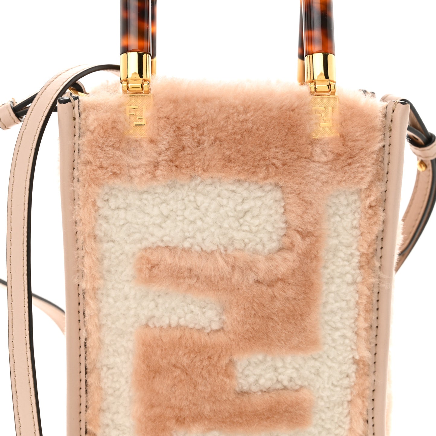 Shearling Plexiglass FF Mini Fendi Sunshine Shopper Soap White