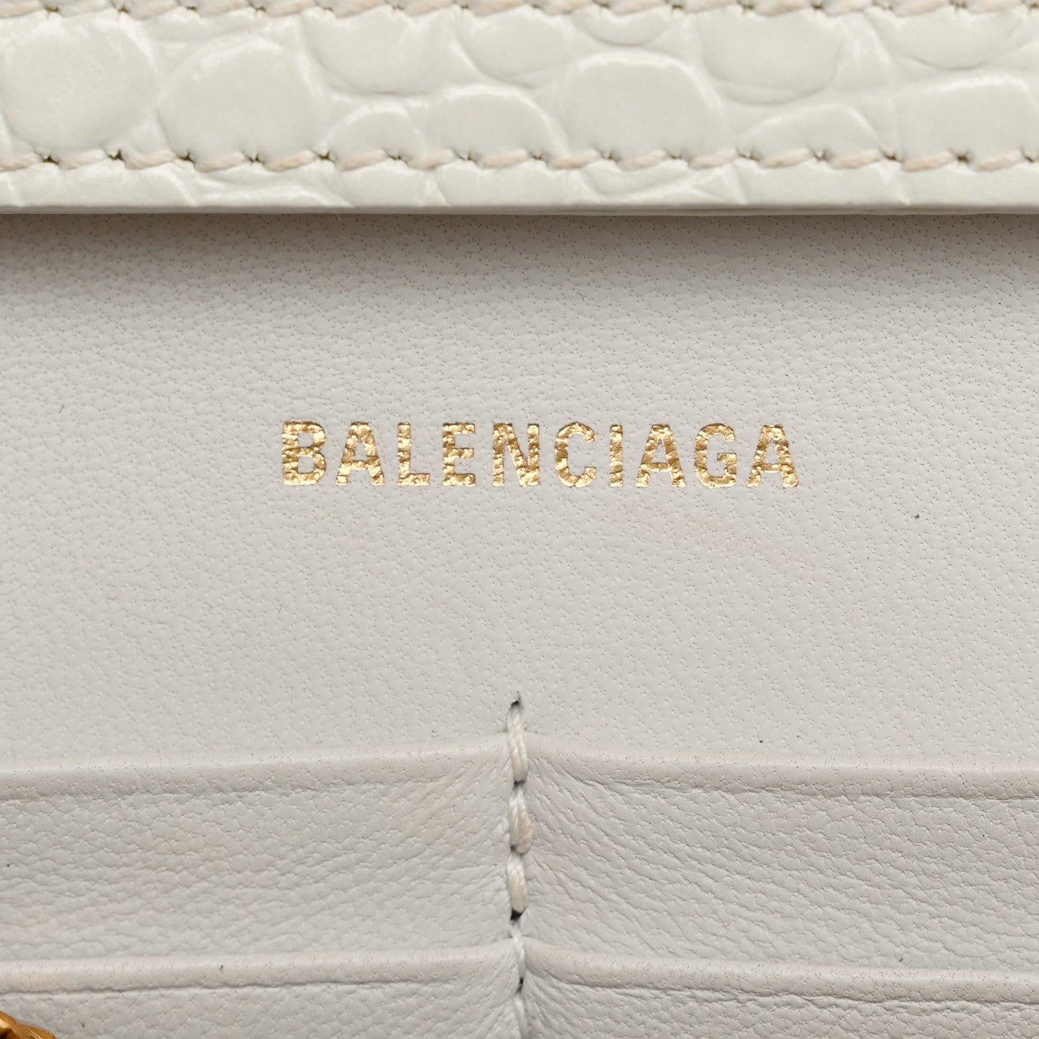 Balenciaga Shiny Calfskin Crocodile Embossed Hourglass Chain Bag White 6 of 11