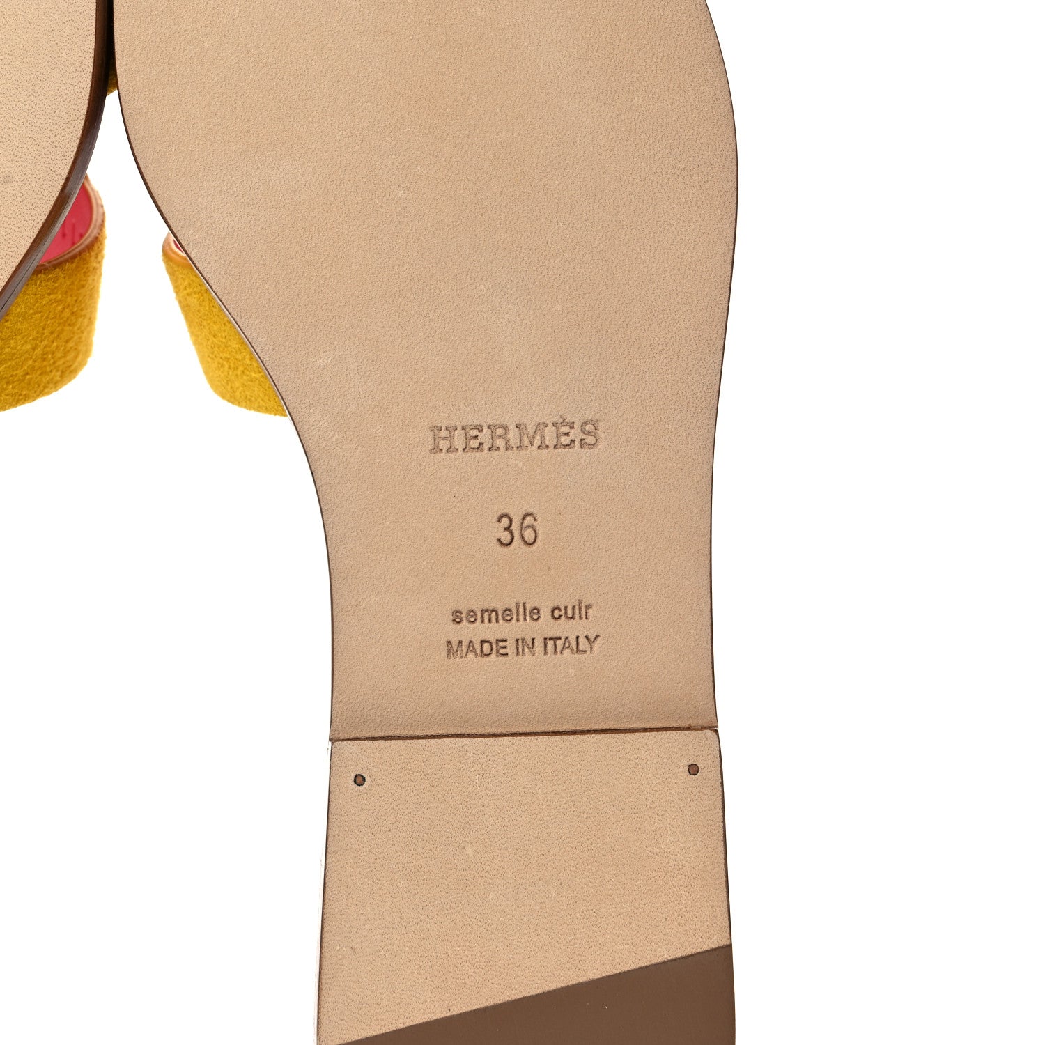 Hermes Suede Goatskin Oran Sandals 36 Jaune Sable 7 of 10