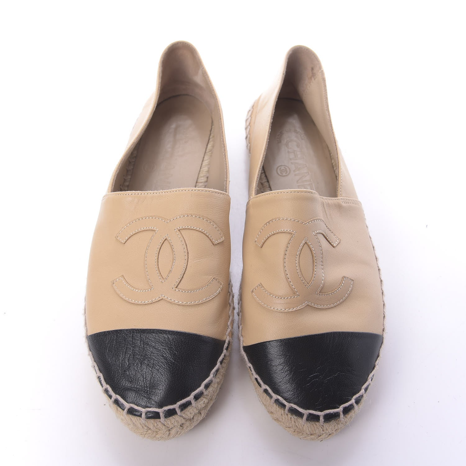 Chanel Lambskin CC Espadrilles 36 Beige Black 5 of 10