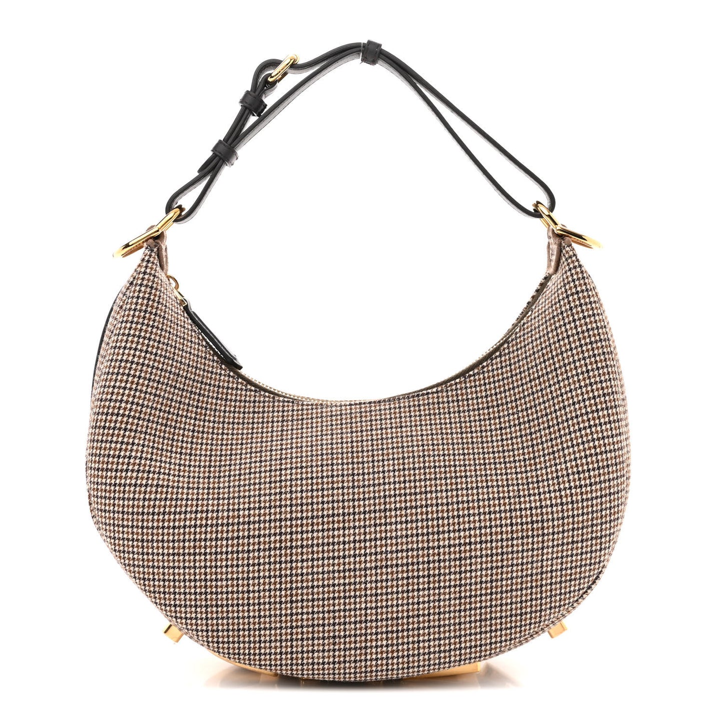 Wool Vitello Grace Small Houndstooth Small Fendigraphy Hobo Bag Beige Ebano