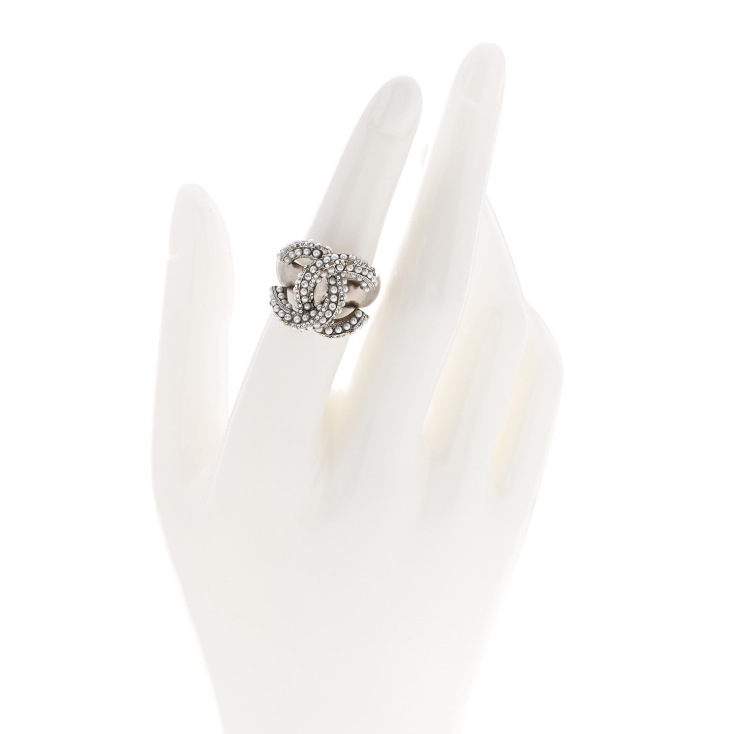 Crystal Pearl CC Ring 51 5.75 Silver