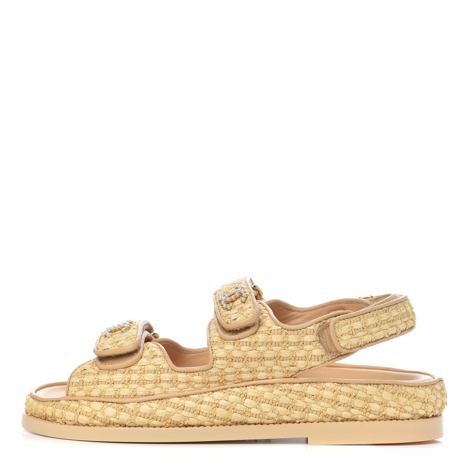 Chanel Braided Fabric Velcro Dad Sandals 36.5 Beige 1 of 12