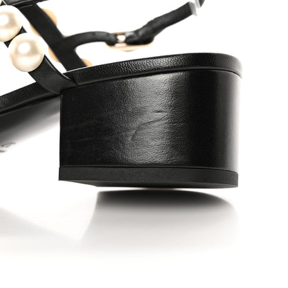 Chanel Lambskin Pearl Toe Ring Slingback Sandals 37 Black 6 of 13
